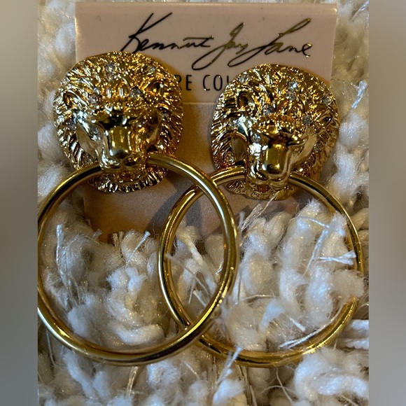 Kenneth Jay Lane Couture Collection Lions Head Door Knocker Clip On Earrings - Picture 11 of 12